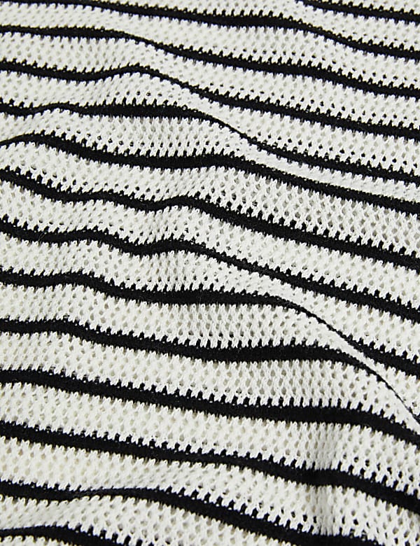 Striped Round Neck Knitted Vest with Linen