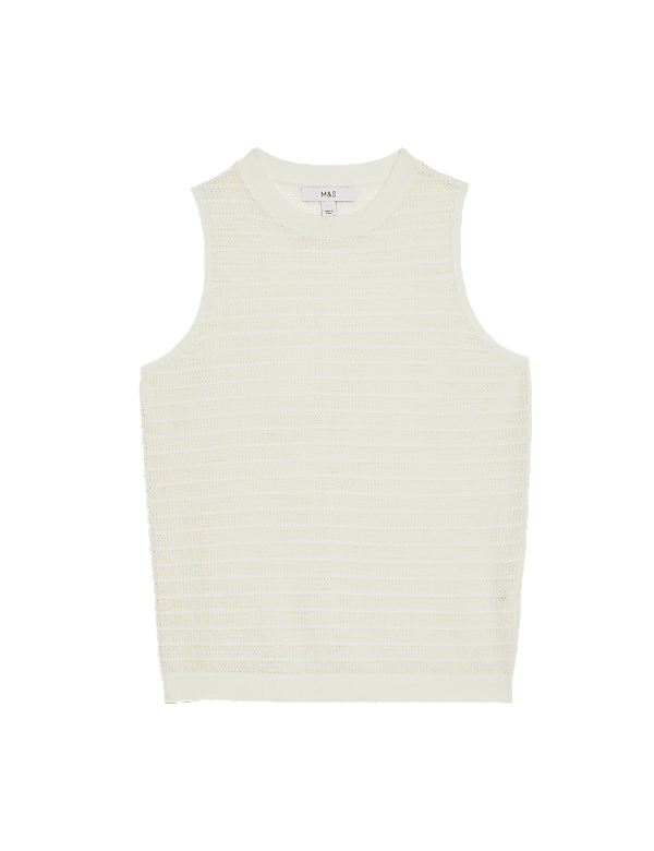 Textured Crew Neck Knitted Vest with Linen