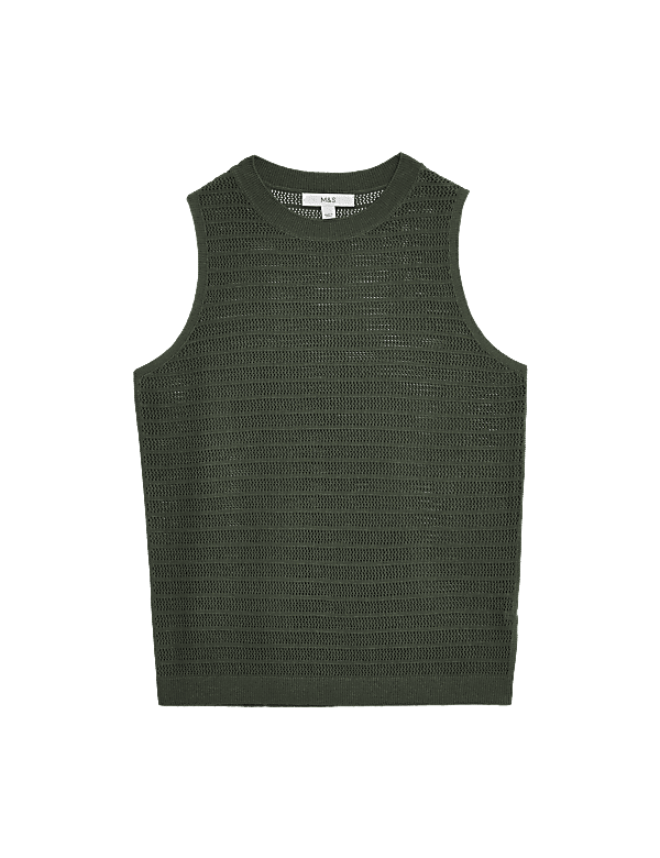 Textured Crew Neck Knitted Vest with Linen