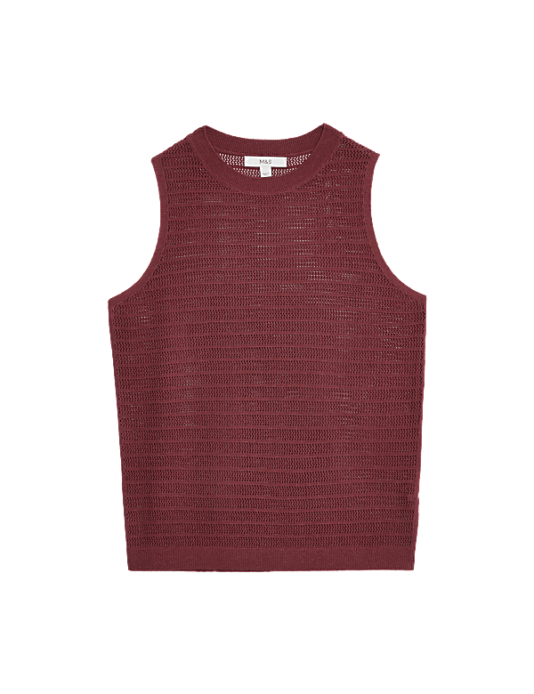 Textured Crew Neck Knitted Vest with Linen