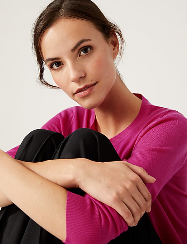 Pure Merino Wool Crew Neck Cardigan