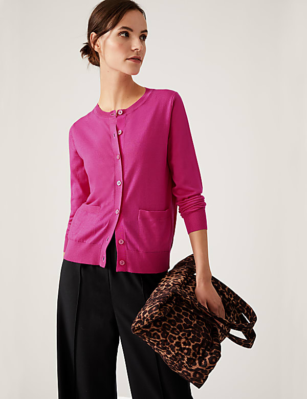 Pure Merino Wool Crew Neck Cardigan