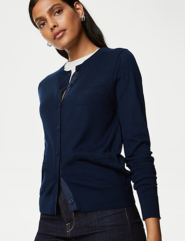 Pure Merino Wool Crew Neck Cardigan