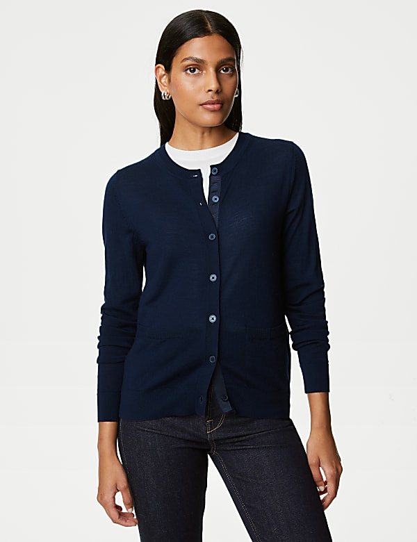 Pure Merino Wool Crew Neck Cardigan