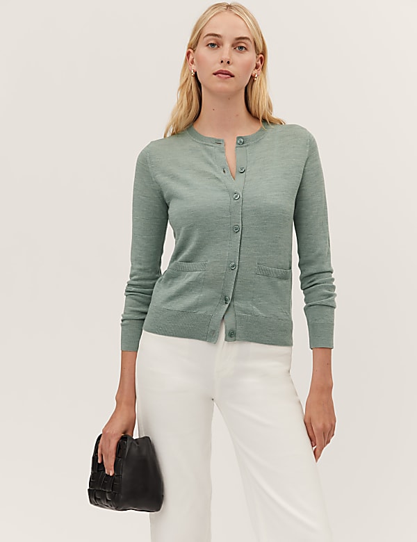 Pure Merino Wool Crew Neck Cardigan