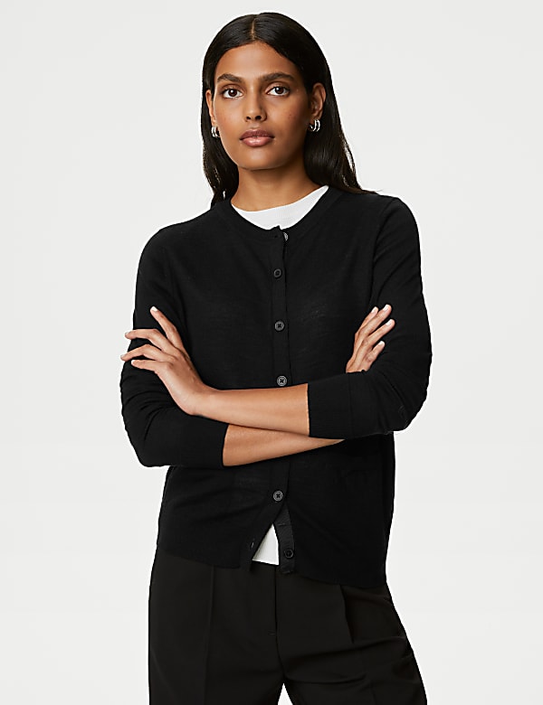 Buy Pure Merino Wool Crew Neck Cardigan at Marks Spencer