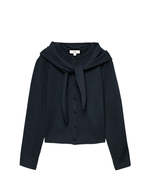 Air-Yarn Scarf Neck Button Through Cardigan