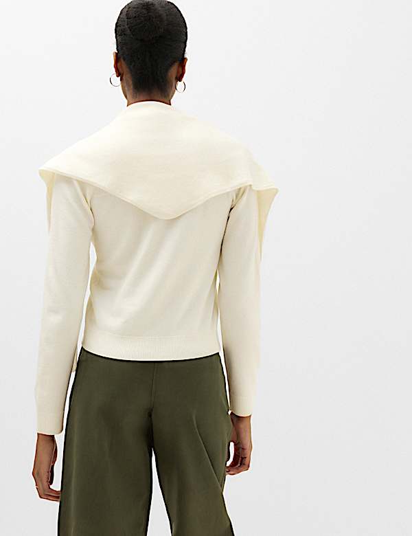 Air-Yarn Scarf Neck Button Through Cardigan