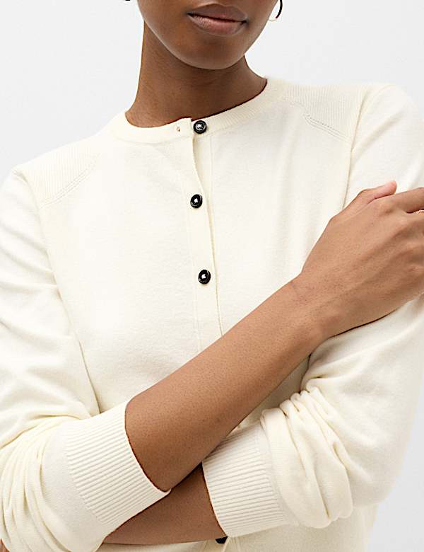 Air-Yarn Scarf Neck Button Through Cardigan
