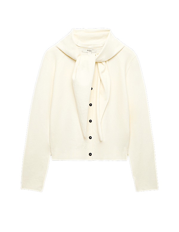 Air-Yarn Scarf Neck Button Through Cardigan
