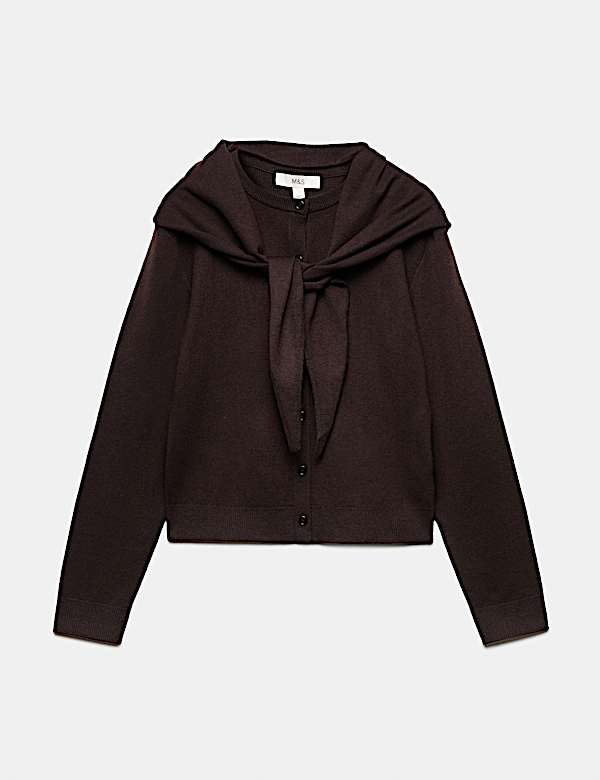 Air-Yarn Scarf Neck Button Through Cardigan - AL