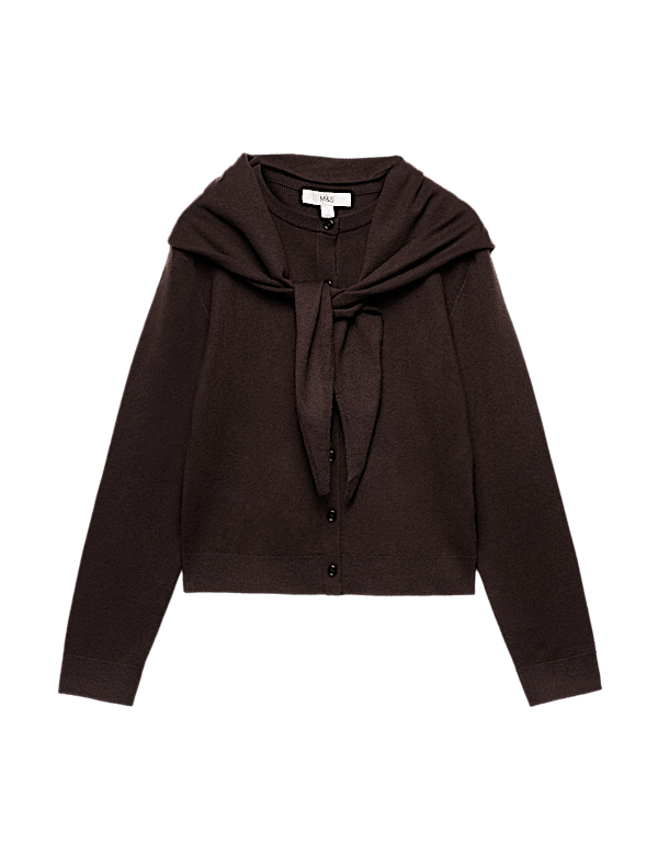 Air-Yarn Scarf Neck Button Through Cardigan