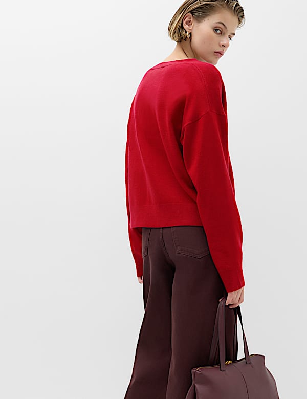 V Neck Button Front Relaxed Cardigan - NZ