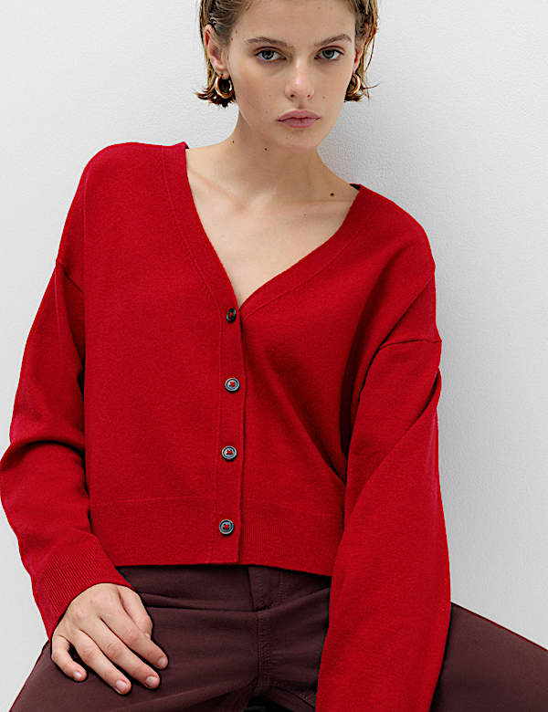 V Neck Button Front Relaxed Cardigan - NZ