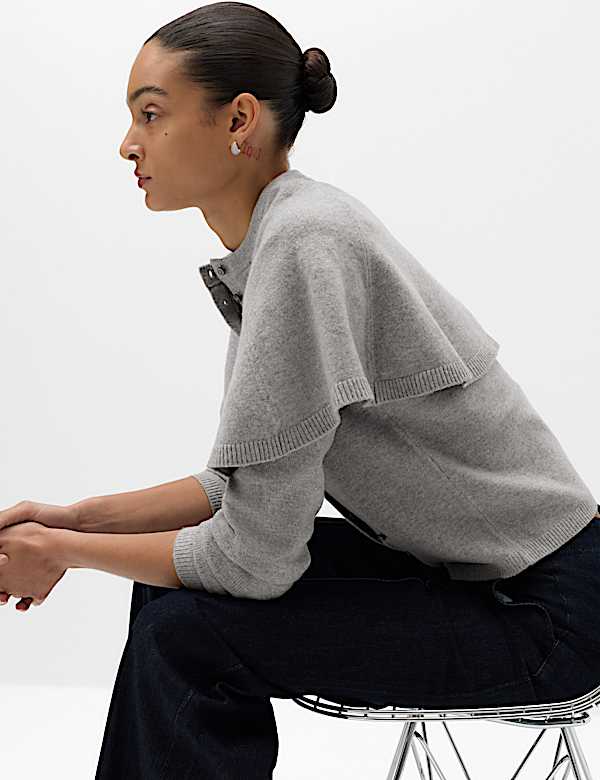 Air-Yarn Crew Neck Cape Slim Fit Cardigan - CY