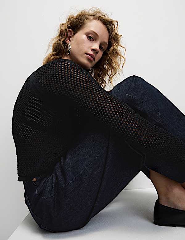 Cotton Blend Textured Crew Neck Jumper - RS