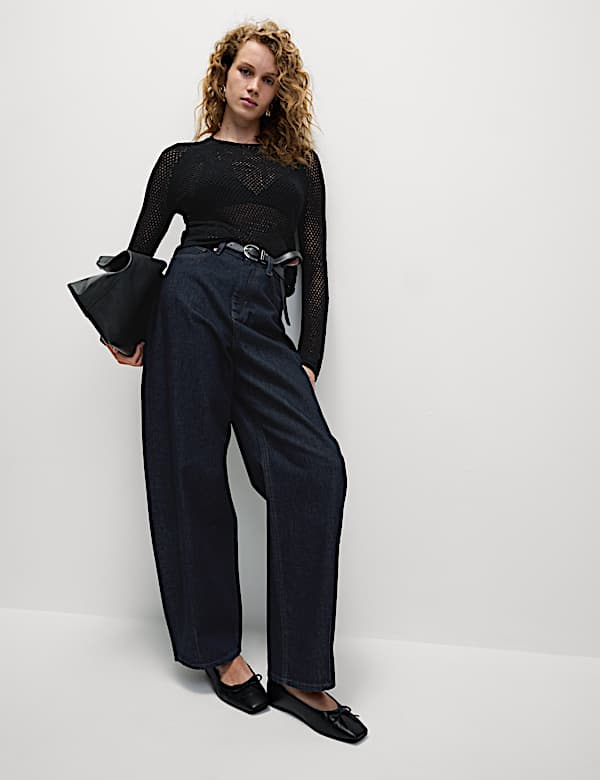 Cotton Blend Textured Crew Neck Jumper - AL