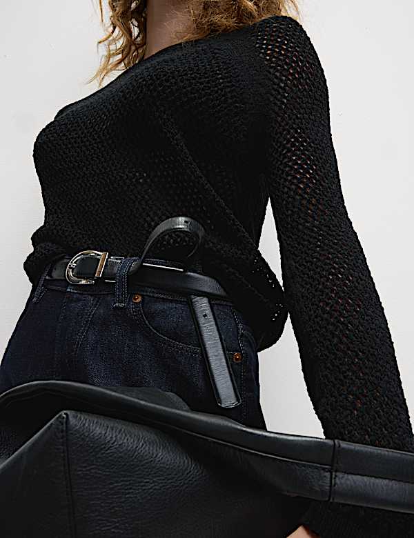 Cotton Blend Textured Crew Neck Jumper - AL