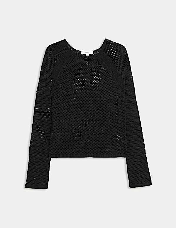 Cotton Blend Textured Crew Neck Jumper - AL