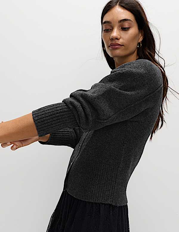 Embellished V-Neck Cardigan with Wool - DK