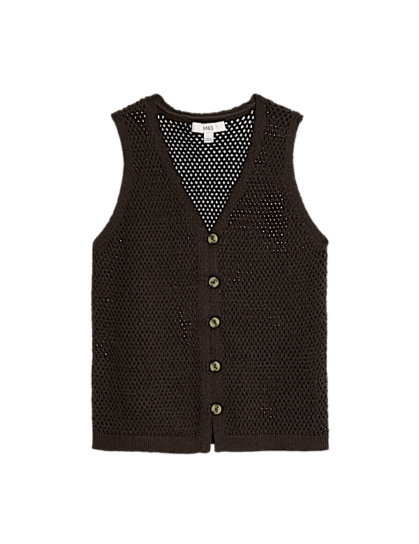 Cotton Blend Button Through Knitted Waistcoat