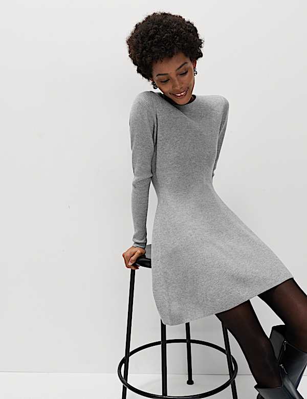 Air-Yarn Ribbed Mini Knitted Dress - JO