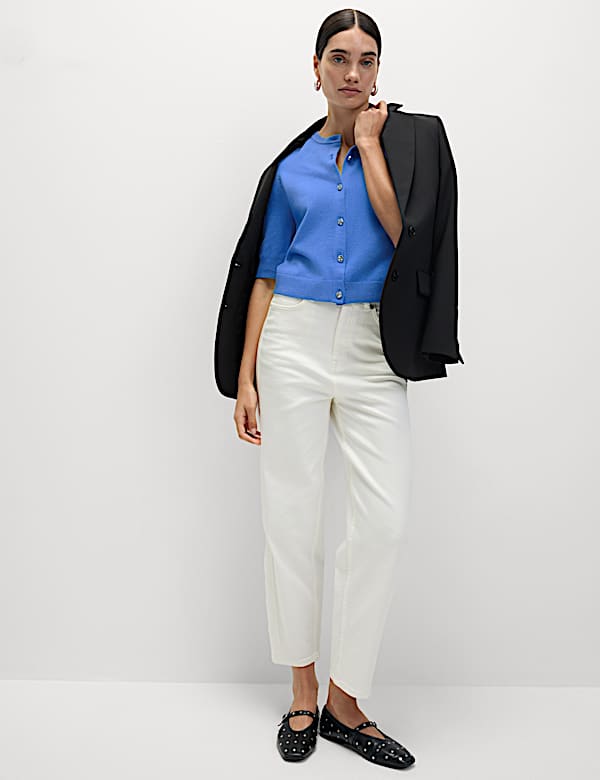 Air-Yarn Button Front Short Sleeve Cropped Cardigan