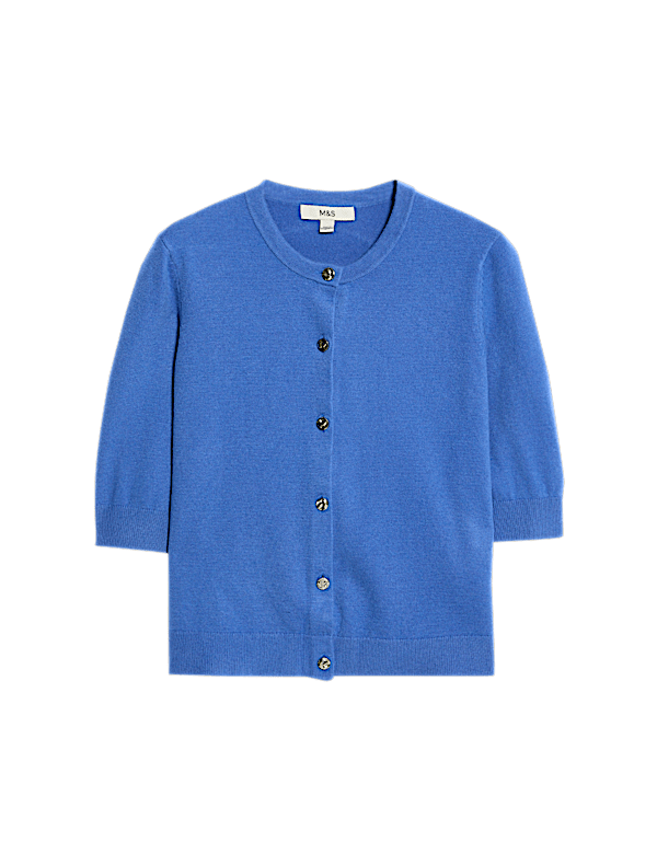 Air-Yarn Button Front Short Sleeve Cropped Cardigan