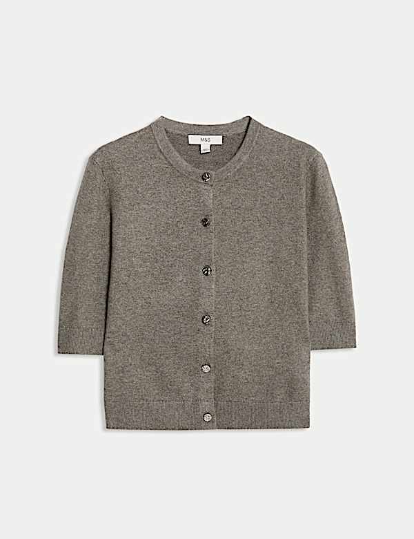 Air-Yarn Button Front Short Sleeve Cropped Cardigan - US