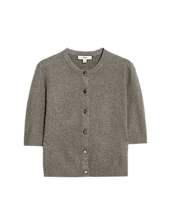 Air-Yarn Button Front Short Sleeve Cropped Cardigan
