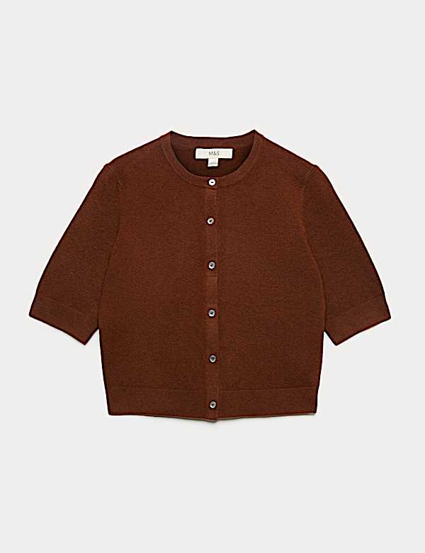 Air-Yarn Button Front Short Sleeve Cropped Cardigan - NZ