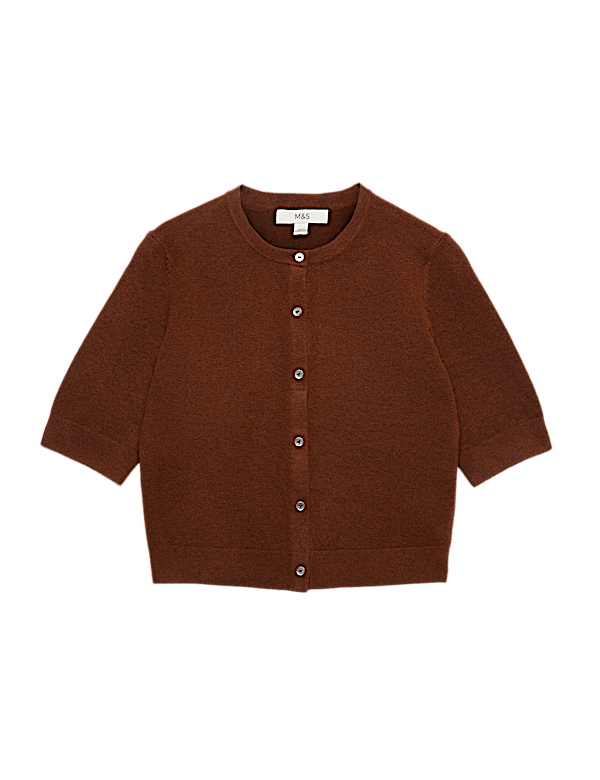 Air-Yarn Button Front Short Sleeve Cropped Cardigan