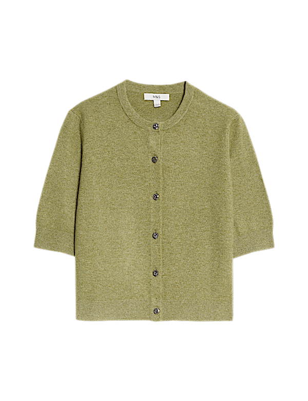 Air-Yarn Button Front Short Sleeve Cropped Cardigan