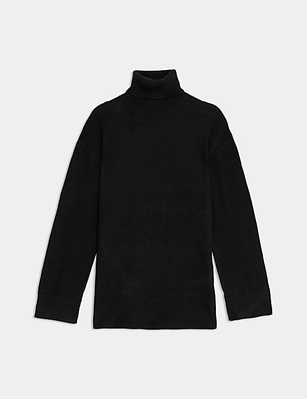 Air yarn Roll Neck Relaxed Longline Jumper BLACK Jumpers M S ES