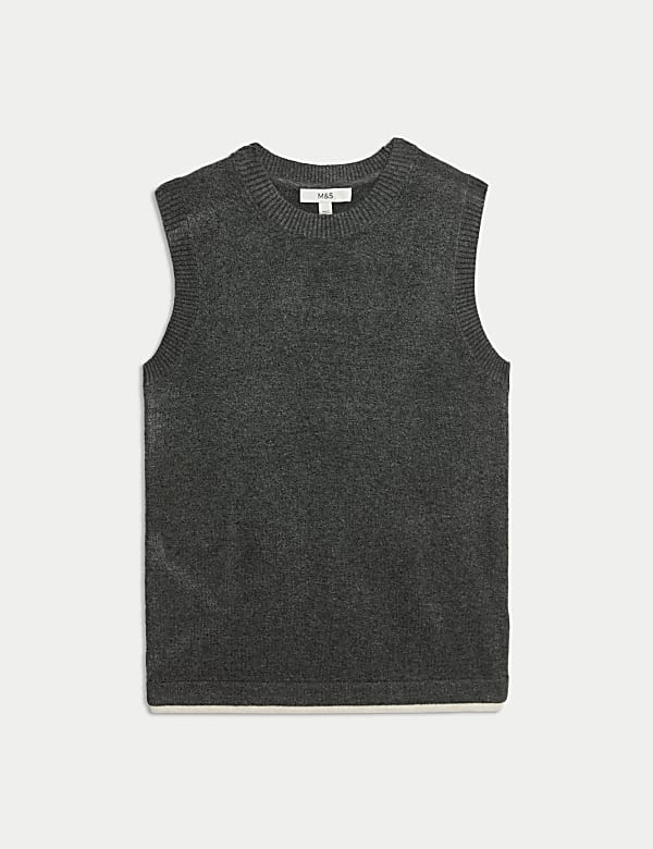 Air-Yarn Crew Neck Tipped Detail Knitted Vest - AU