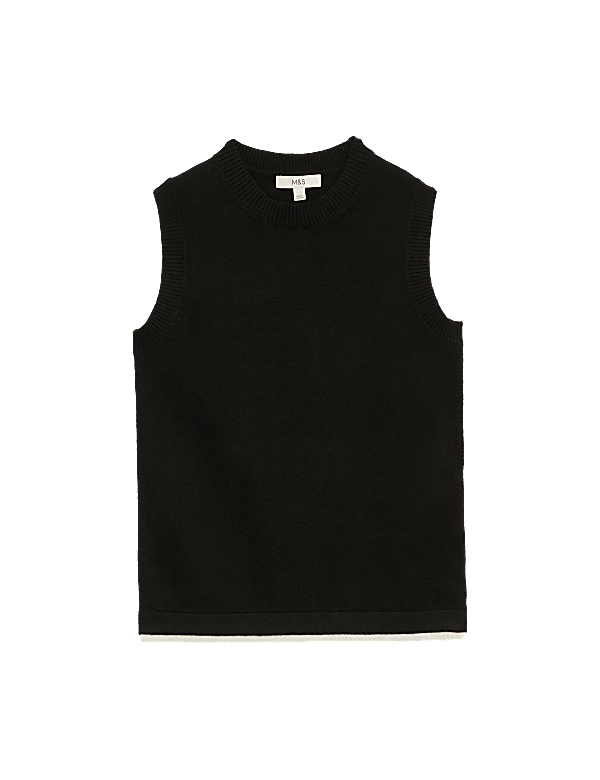 Air-Yarn Crew Neck Tipped Detail Knitted Vest