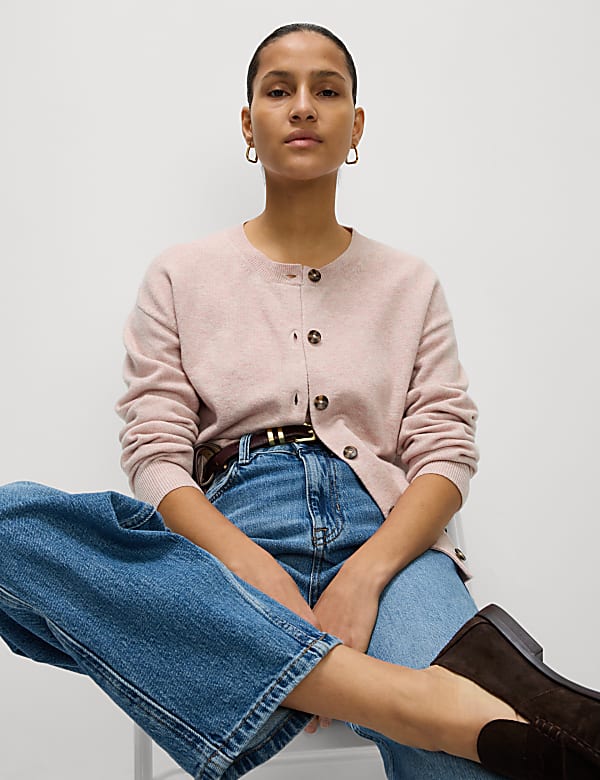 Air-Yarn Ribbed Crew Neck Cardigan - ES