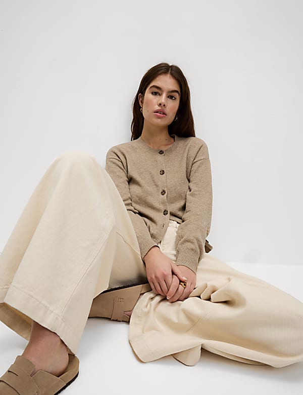 Air-Yarn Ribbed Crew Neck Cardigan - IT