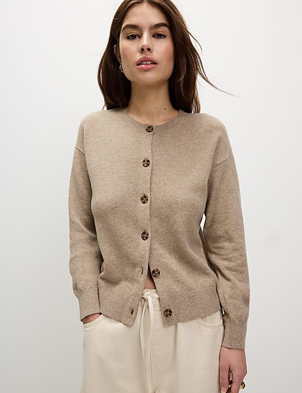 Air-Yarn Ribbed Crew Neck Cardigan - IT