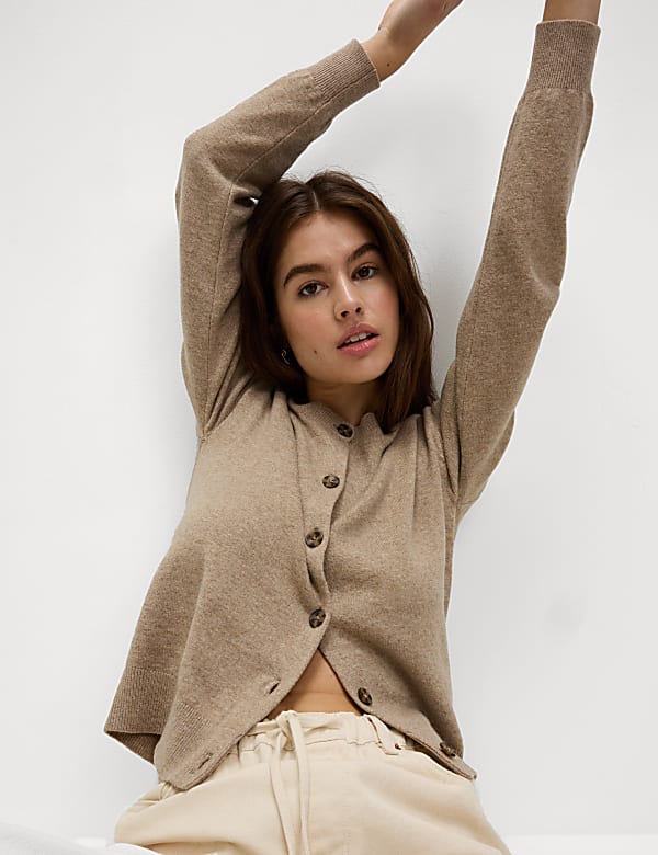 Air-Yarn Ribbed Crew Neck Cardigan - IT