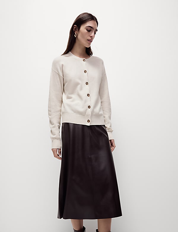 Air-Yarn Ribbed Crew Neck Cardigan