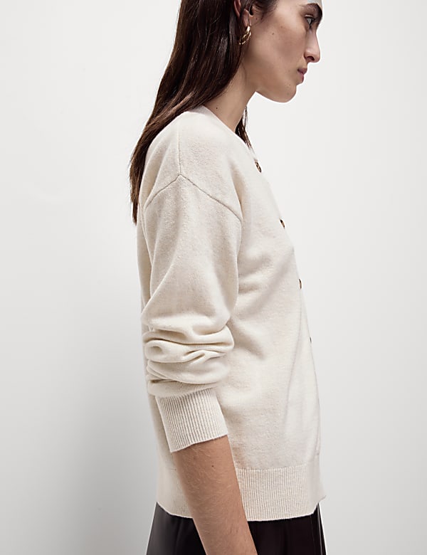 Air-Yarn Ribbed Crew Neck Cardigan