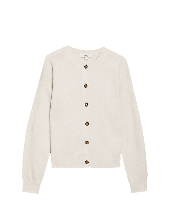 Air-Yarn Ribbed Crew Neck Cardigan