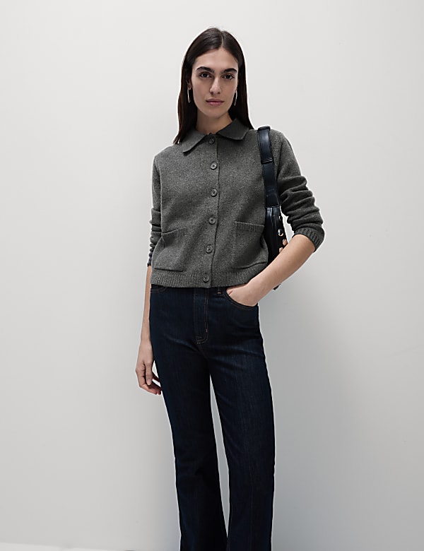 Relaxed-fit gebreid jasje met kraag - BE