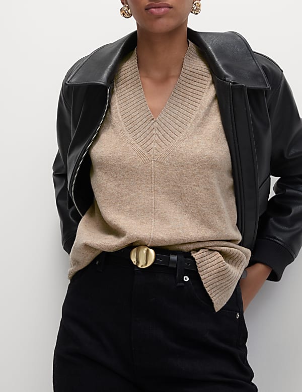 Camiseta de punto informal de cuello en pico texturizada - US