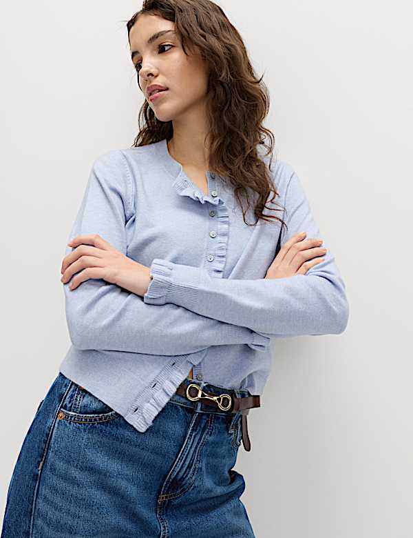 Air-Yarn Ruffle Slim Fit Cardigan - CH