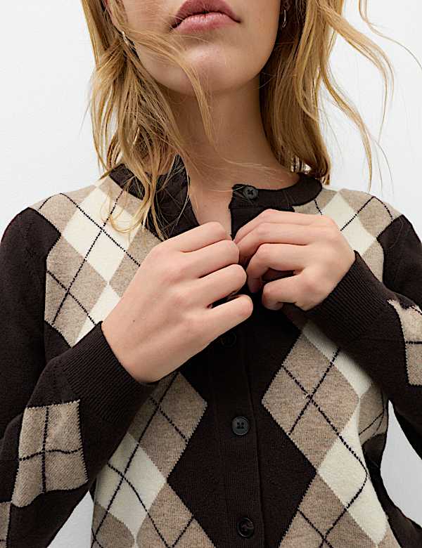 Argyle Button Front Cardigan - CA