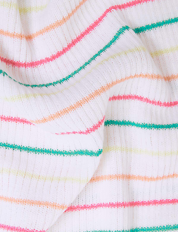 Striped V-Neck Knitted Top with Linen