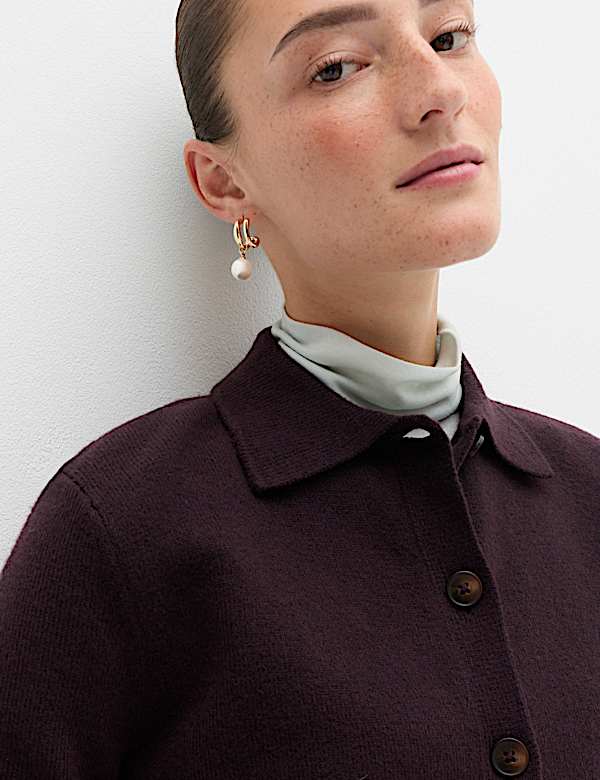 Air-Yarn Collared Relaxed Cropped Cardigan