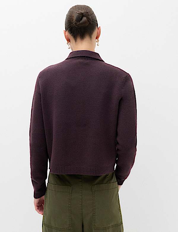 Air-Yarn Collared Relaxed Cropped Cardigan